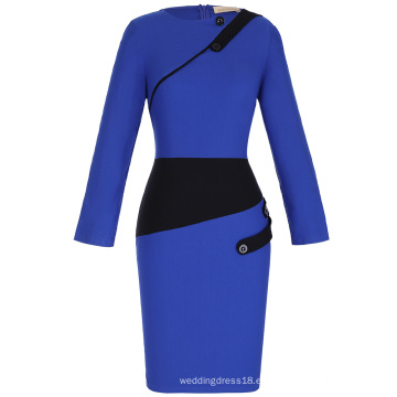 Kate Kasin Mujeres Contraste Colores Hips-Wrapped Bodycon Wear to Work Vestido de manga larga lápiz KK000399-2